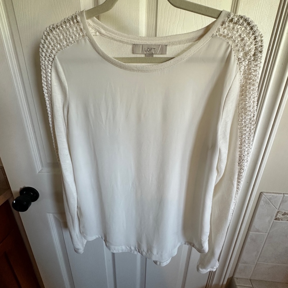LOFT White Embellished Long Sleeve Blouse